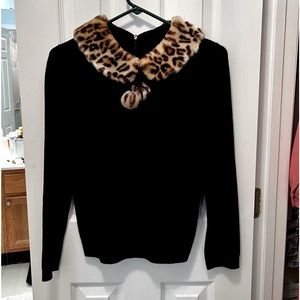 Kate Spade Leopard Collar Sweater w/ Pom Poms